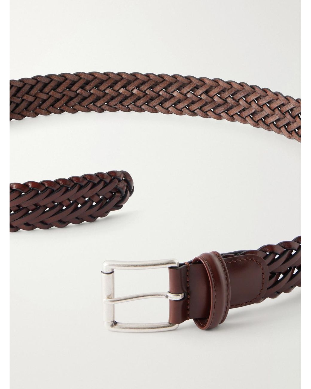 Andersons Brown 3.5Cm Woven Leather Belt for men