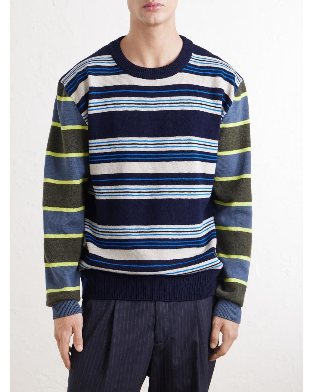 Paul Smith Blue Striped Wool And Cotton-Blend Sweater for men