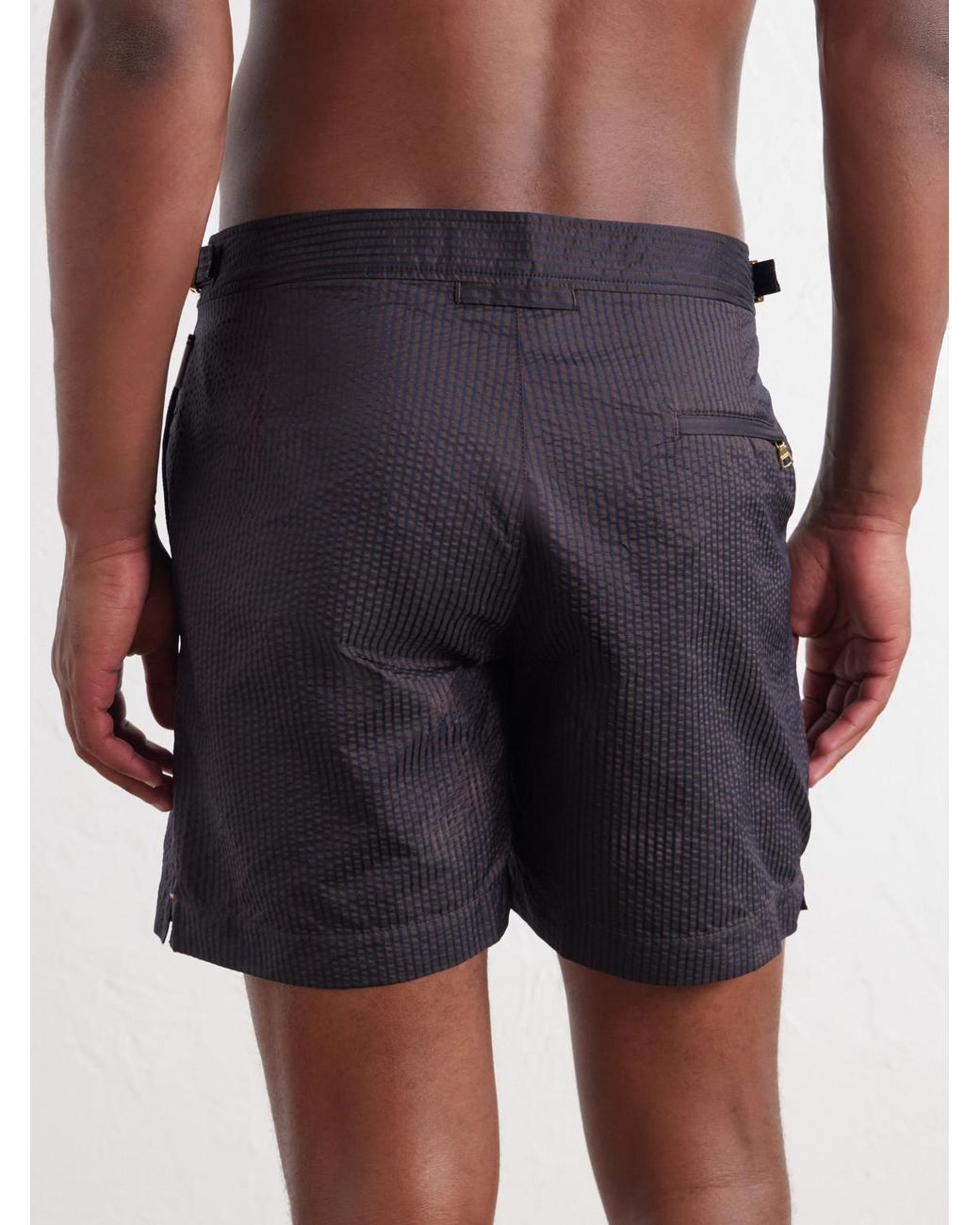 Orlebar Brown Blue Bulldog Straight-Leg Mid-Length Striped Seersucker Swim Shorts for men