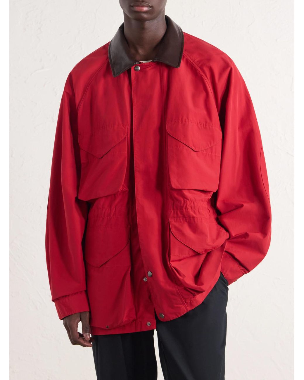 Aimé Leon Dore Red Leather-Trimmed Cotton-Blend Jacket for men