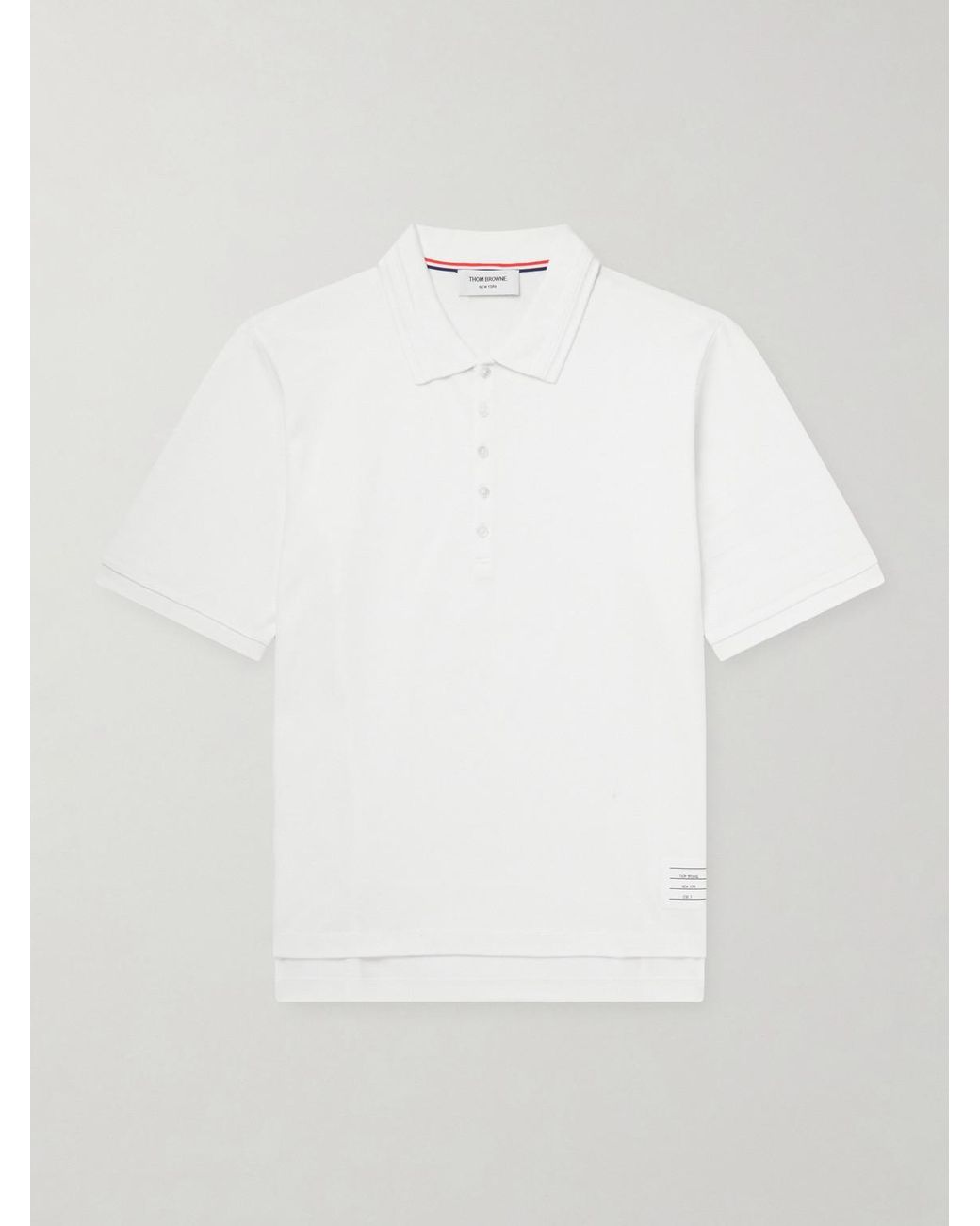 Thom Browne White Striped Logo-appliqué Cotton-jersey Polo Shirt for men