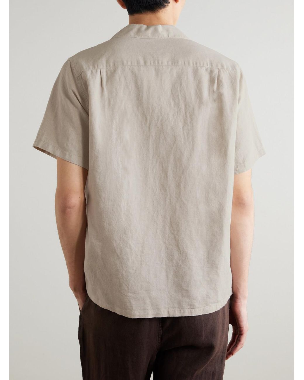 Portuguese Flannel White Branch Convertible-Collar Embroidered Linen And Cotton-Blend Shirt for men