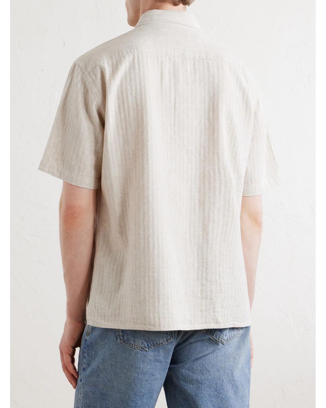 Oliver Spencer White Palermo Striped Cotton And Linen-Blend Shirt for men