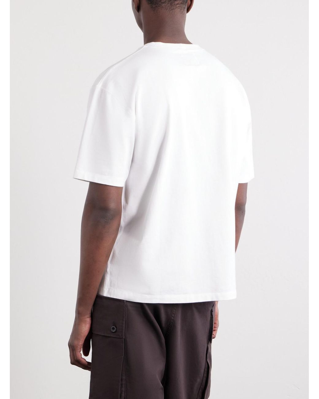 Drake's White Blackthorn Embroidered Cotton-Jersey T-Shirt for men