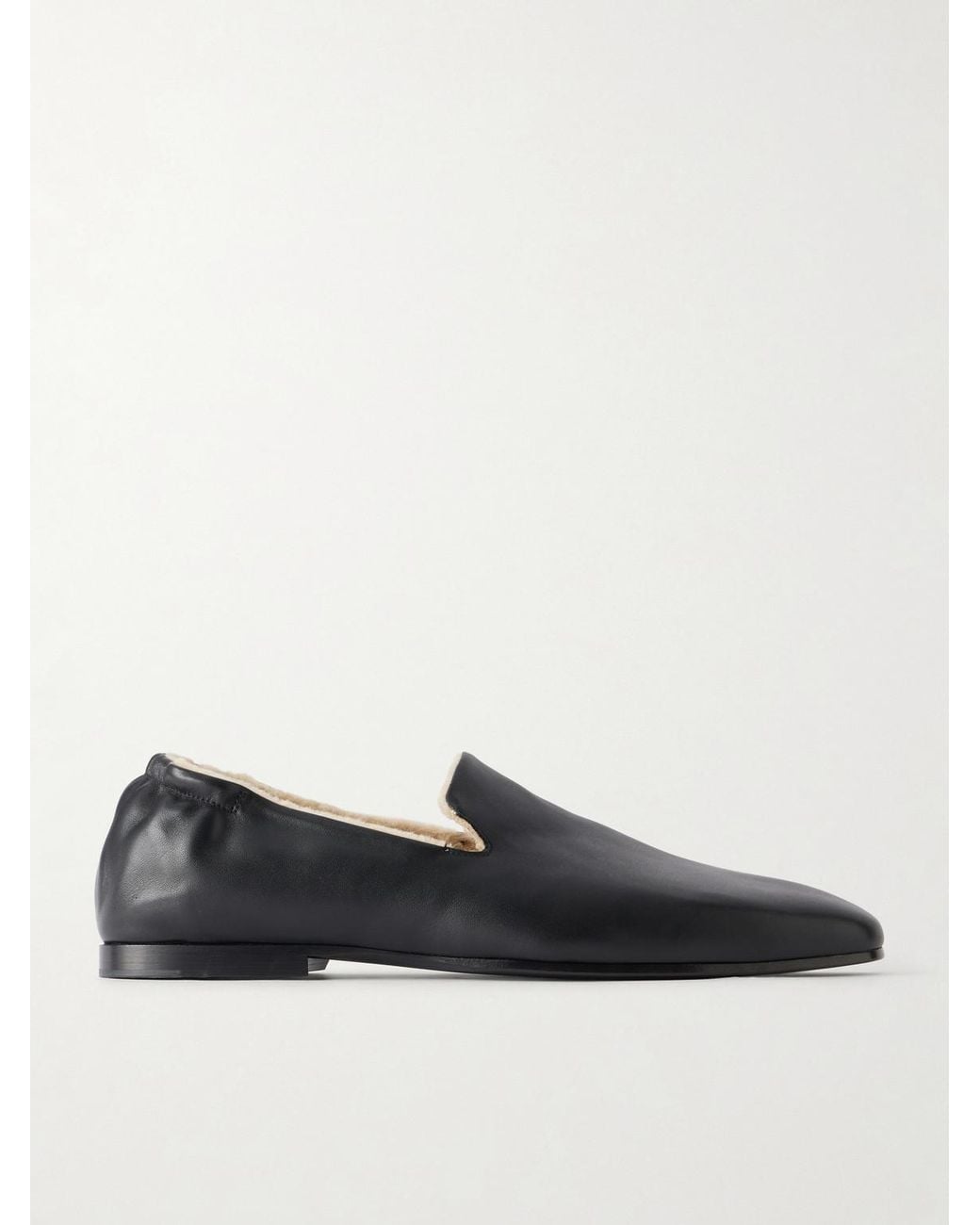 Totême Black Shearling-Lined Nappa Leather Loafers for men