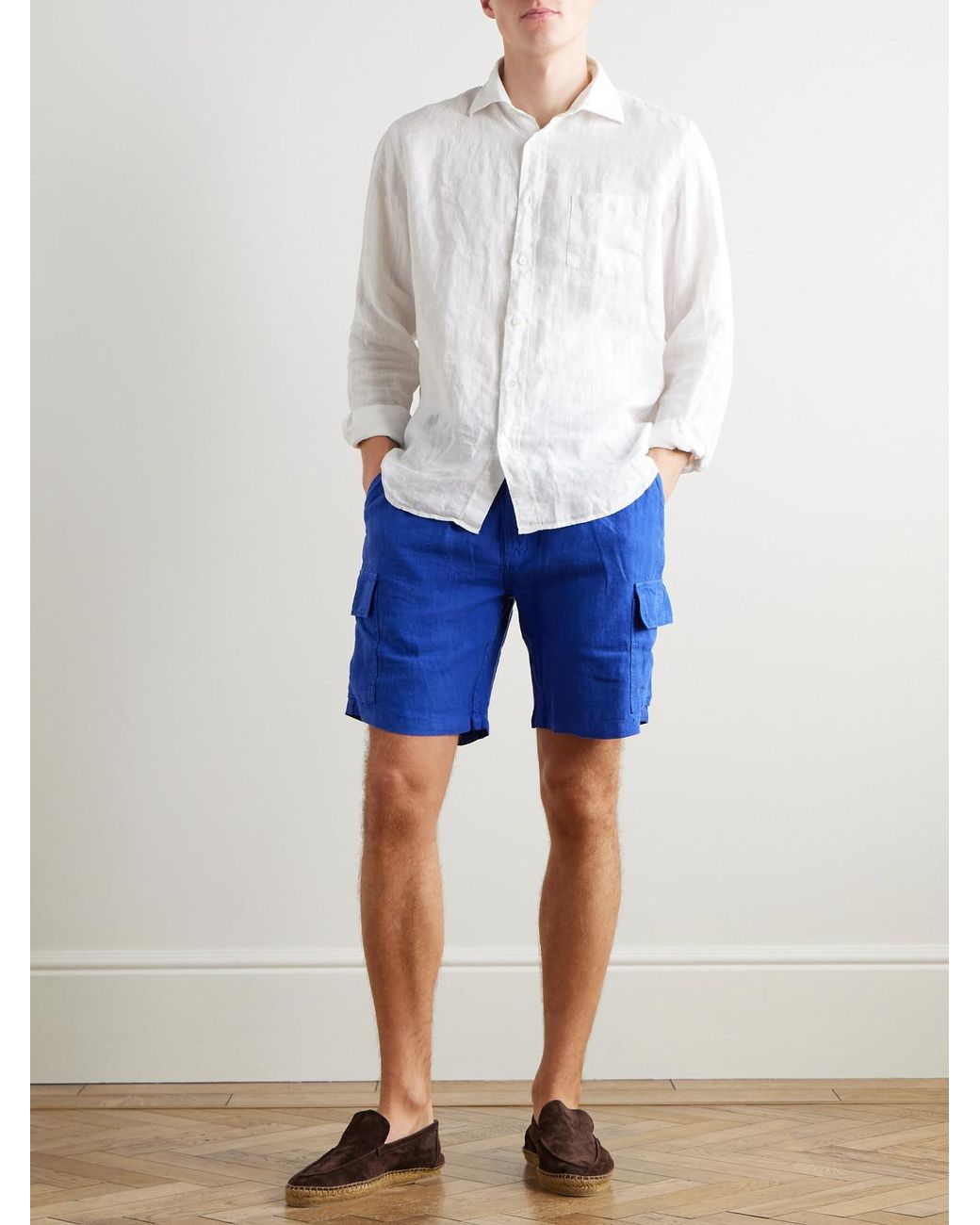 Vilebrequin Blue Straight-Leg Linen Drawstring Cargo Shorts for men