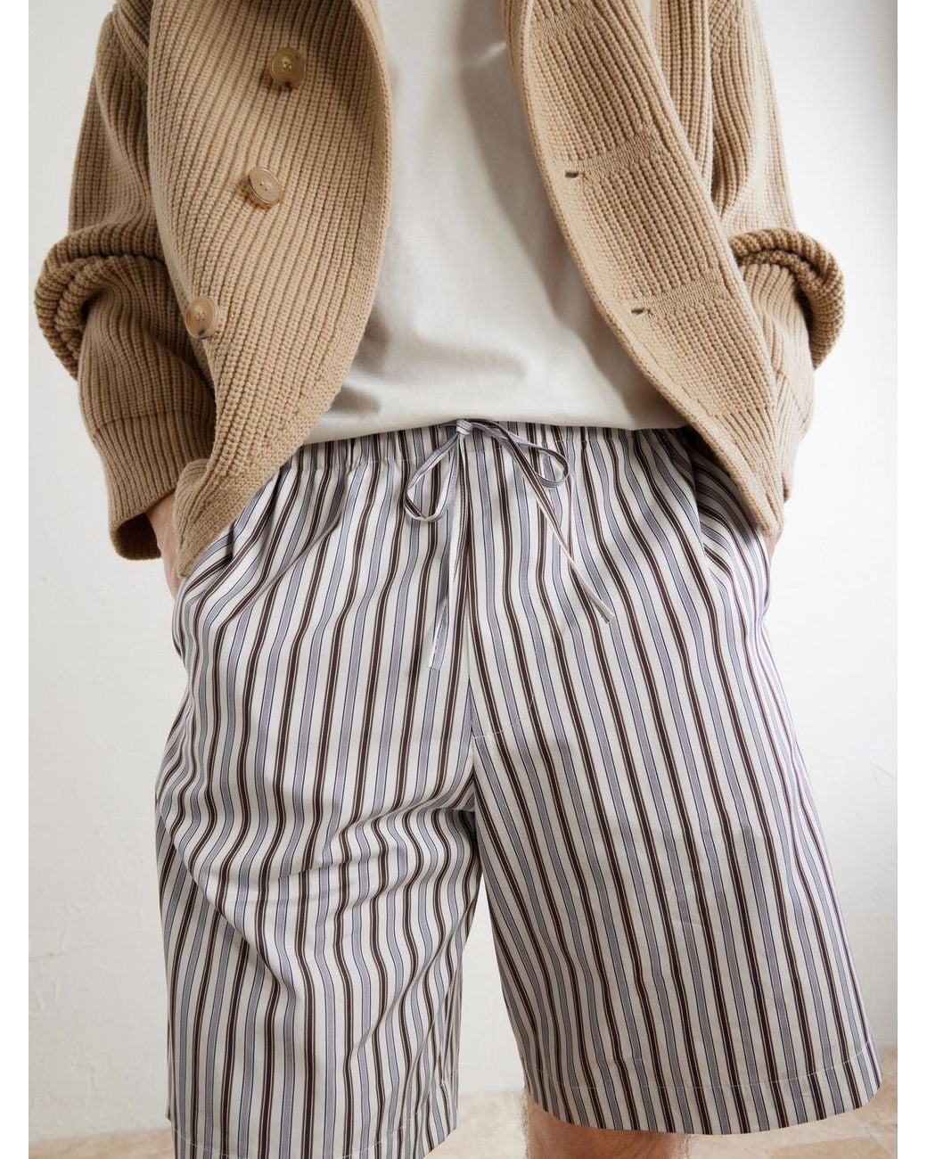 Dries Van Noten White Piperi Straight-Leg Striped Cotton Shorts for men