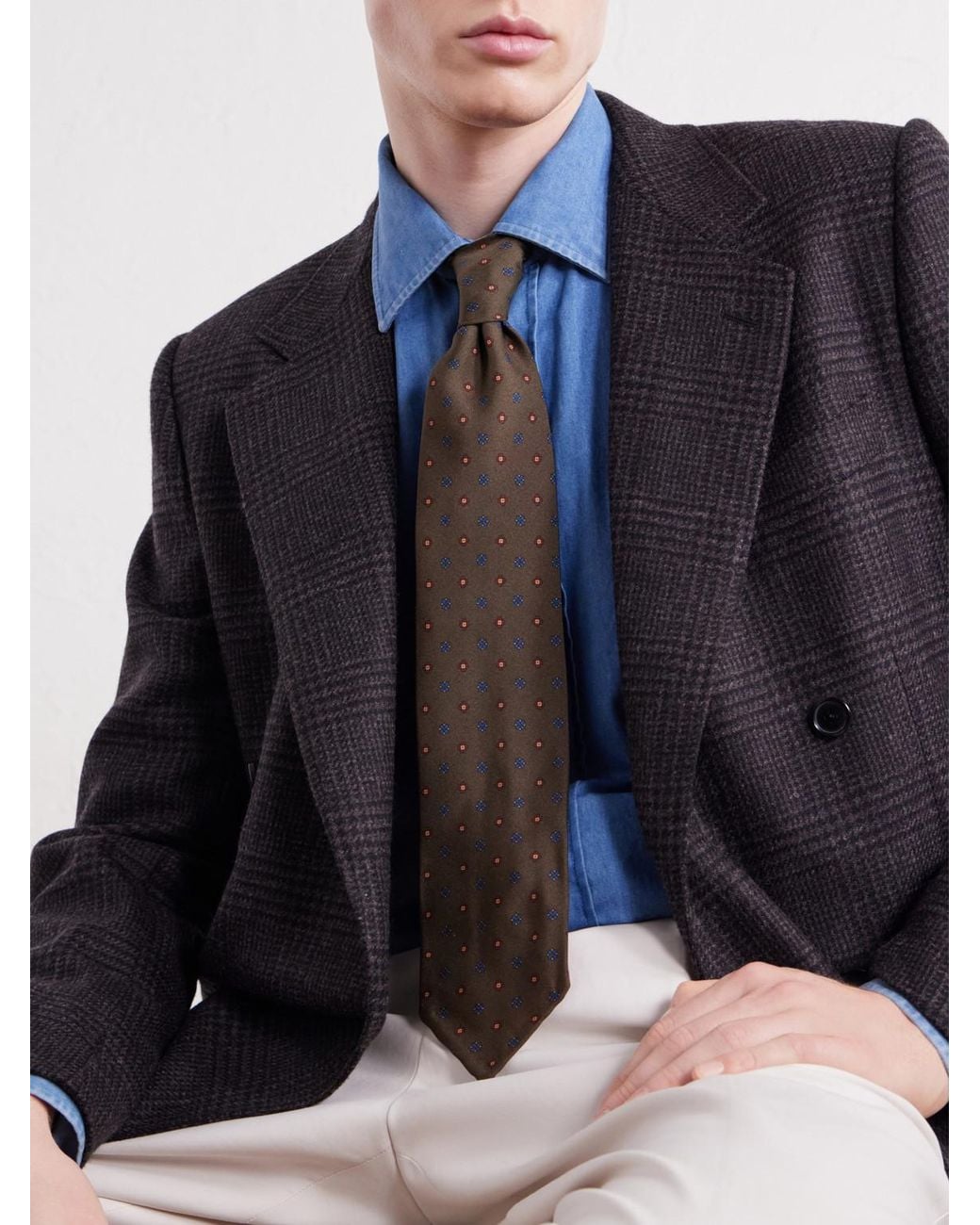Rubinacci Natural 8Cm Printed Silk-Twill Tie for men