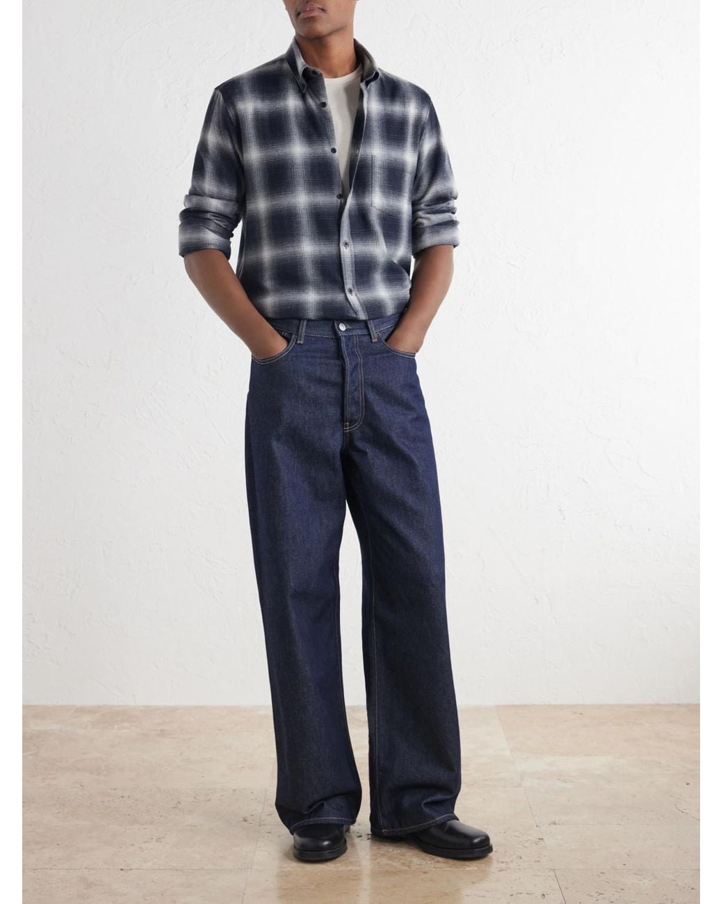 Sunspel Gray Checked Cotton-Flannel Shirt for men