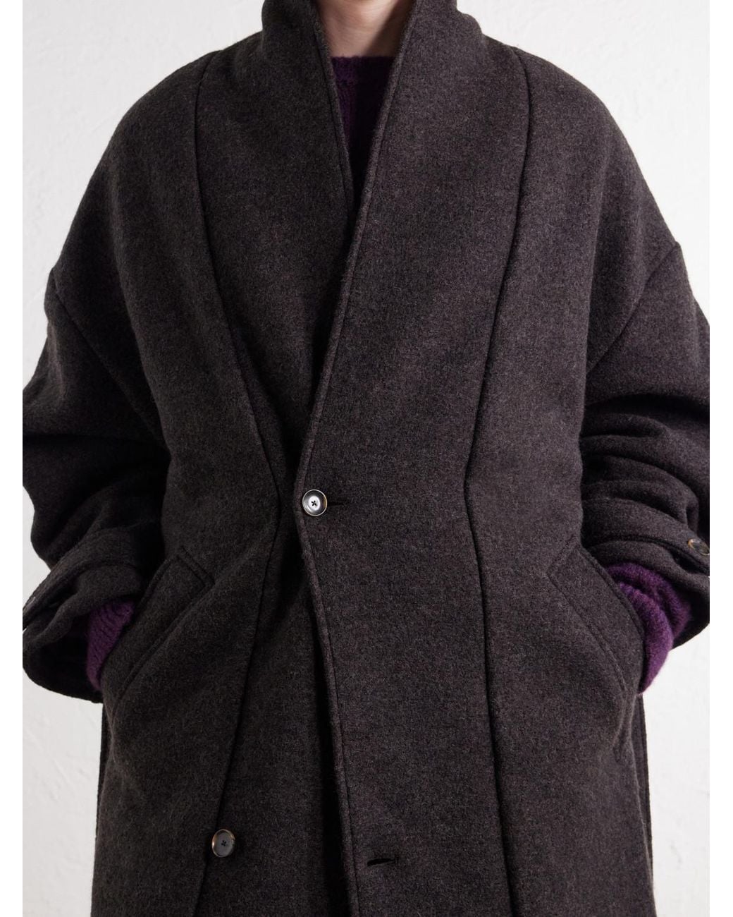 A Kind Of Guise Black Jaca Shawl-Collar Belted Virgin Wool-Felt Coat for men