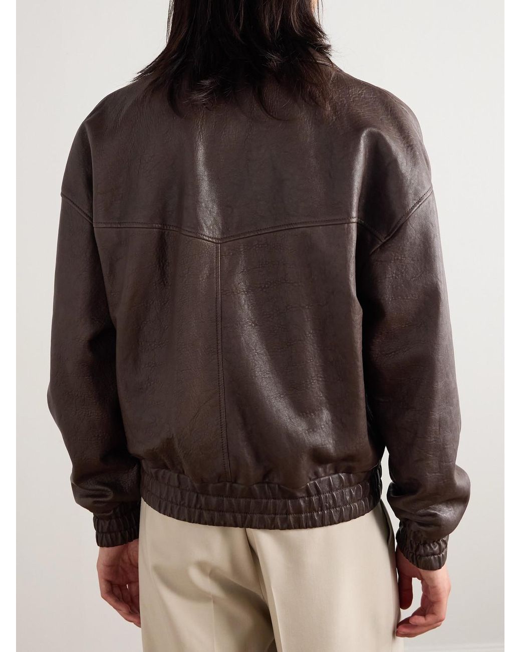 Saint Laurent Brown Leather Bomber Jacket for men