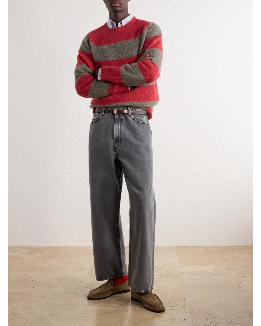 Orslow Gray Super Dad's Wide-Leg Jeans for men