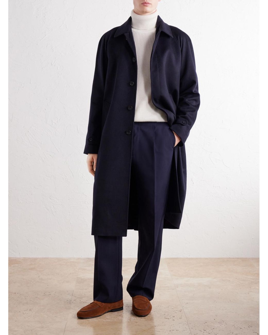 Rubinacci Blue Cashmere-Felt Coat for men