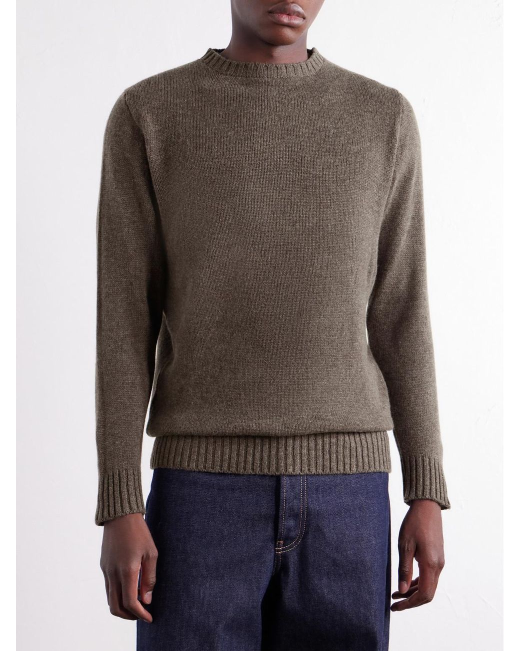 Anderson & Sheppard Gray Super Soft Rib-Trimmed Cashmere Sweater for men
