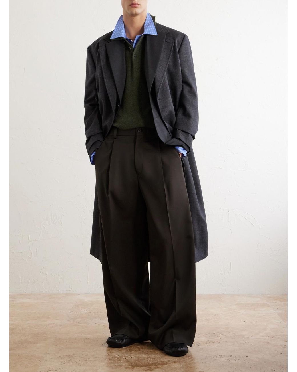Ssstein Black Wide-Leg Wool Trousers for men
