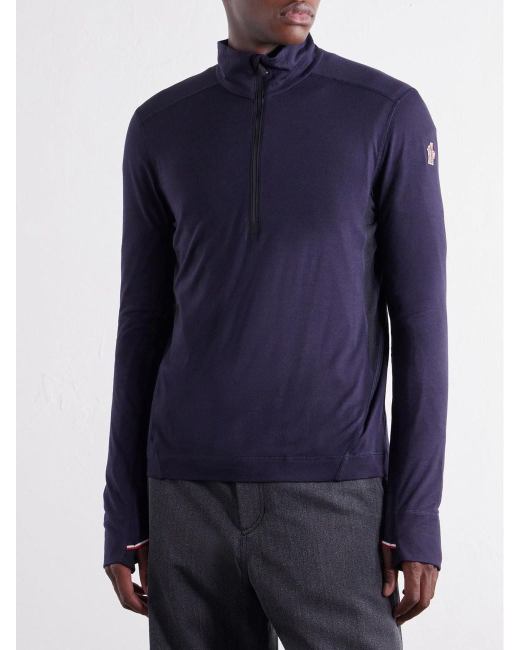 Moncler Blue Wool-Blend Jersey Zip-Up Ski Base Layer for men