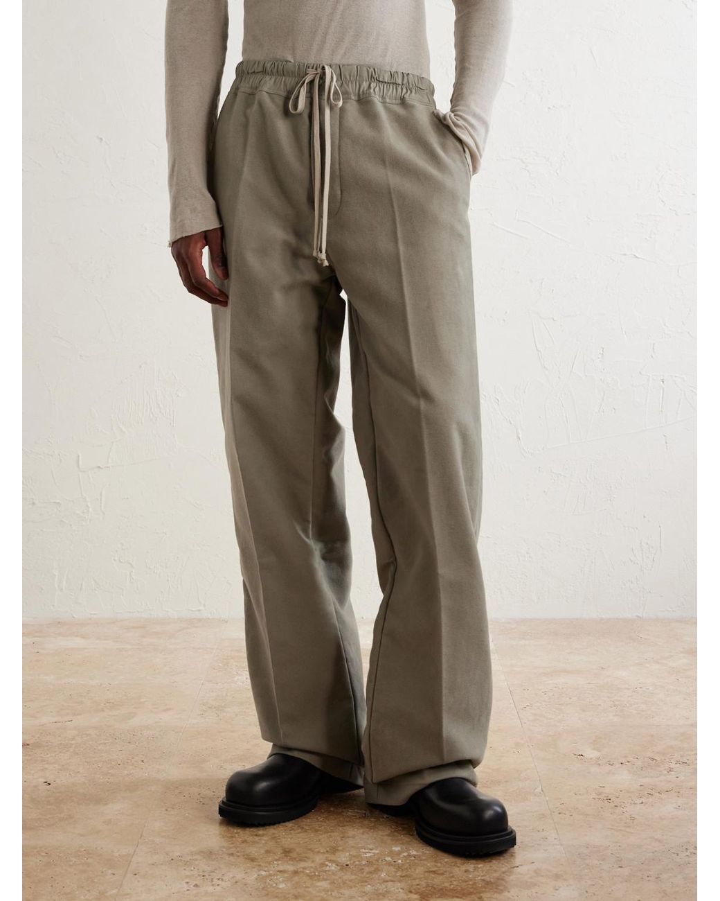 Rick Owens Natural Dietrich Straight-leg Cotton-twill Drawstring Trousers for men