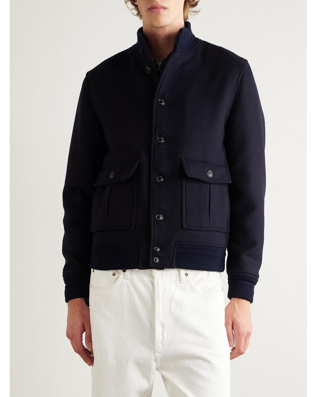 Valstar Blue Virgin Wool Bomber Jacket for men