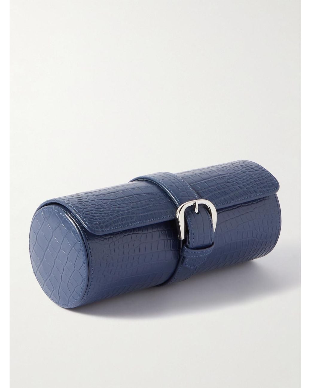 Rapport Blue Croc-Effect Leather Watch Roll for men