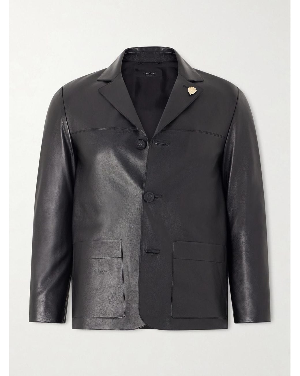 Gucci Black Embellished Leather Blazer for men