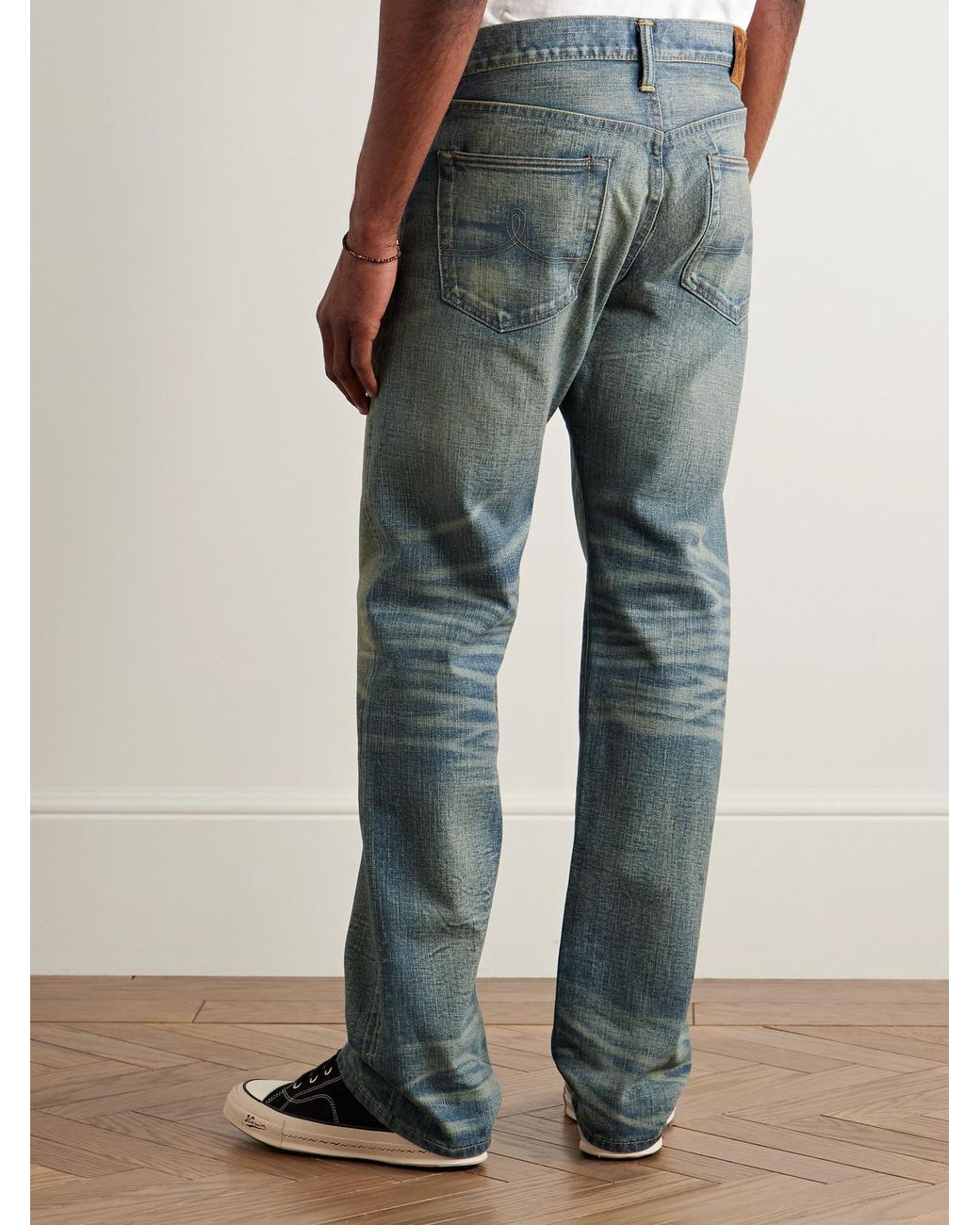 RRL Blue Straight-leg Distressed Jeans for men