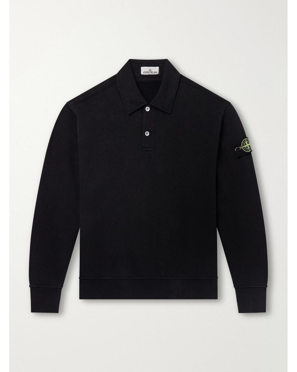 Stone Island Blue Garment-Dyed Tubular Cotton-Fleece Polo Sweater for men