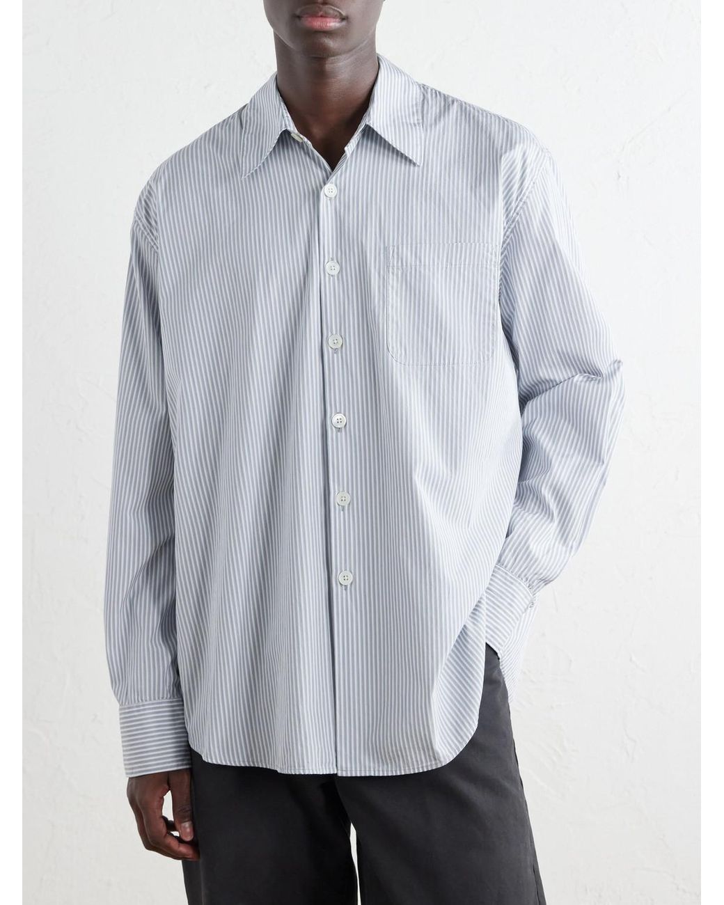 Our Legacy White Above Striped Cotton-Poplin Shirt for men
