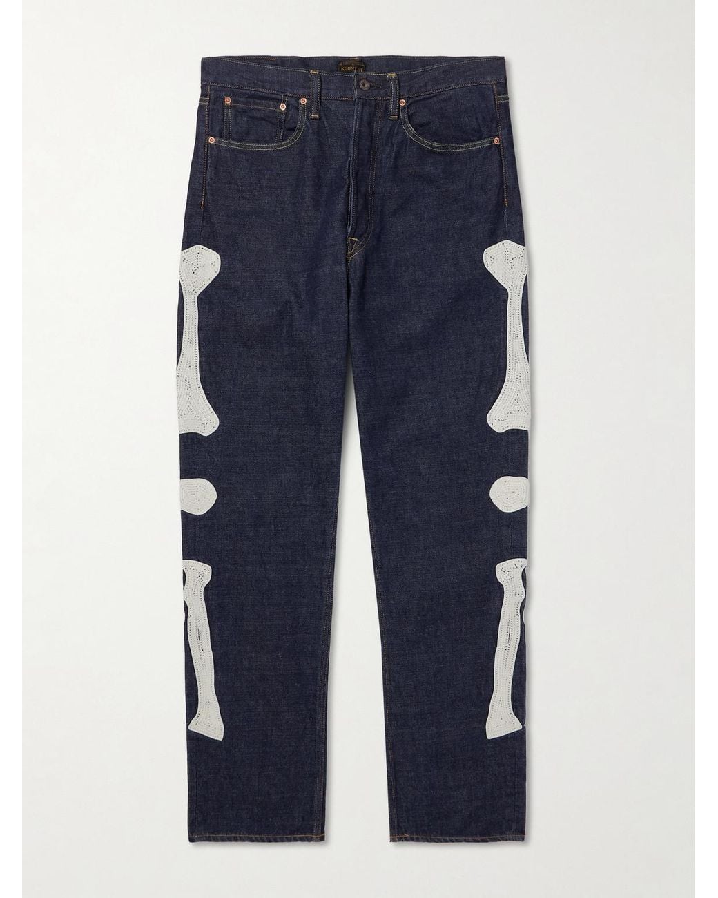 Kapital Blue Okagilly Slim-fit Crochet-trimmed Jeans for men