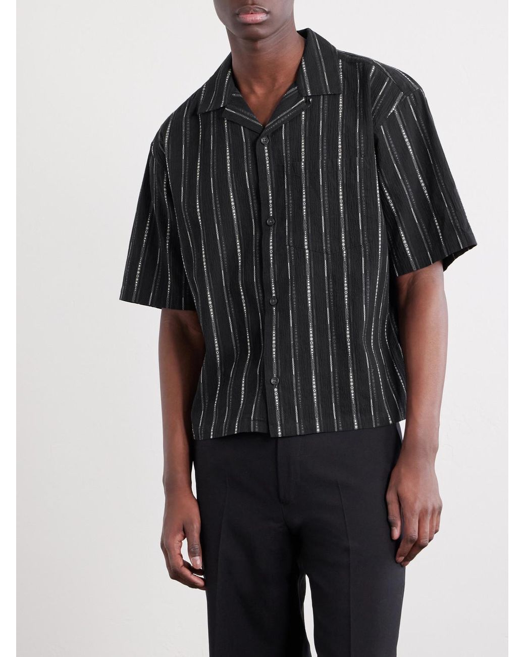 Aimé Leon Dore Blue Camp-Collar Striped Cotton-Blend Jacquard Shirt for men