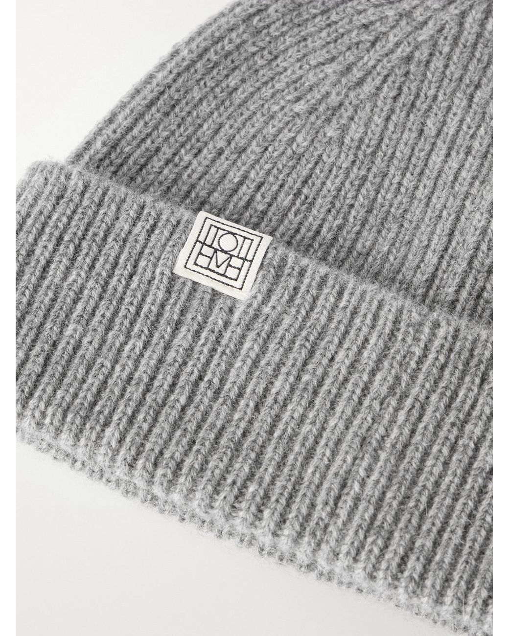 Totême Gray Cashmere Ribbed Beanie for men