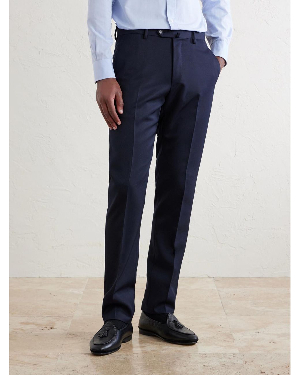 Caruso Blue Straight-Leg Twill Suit Trousers for men