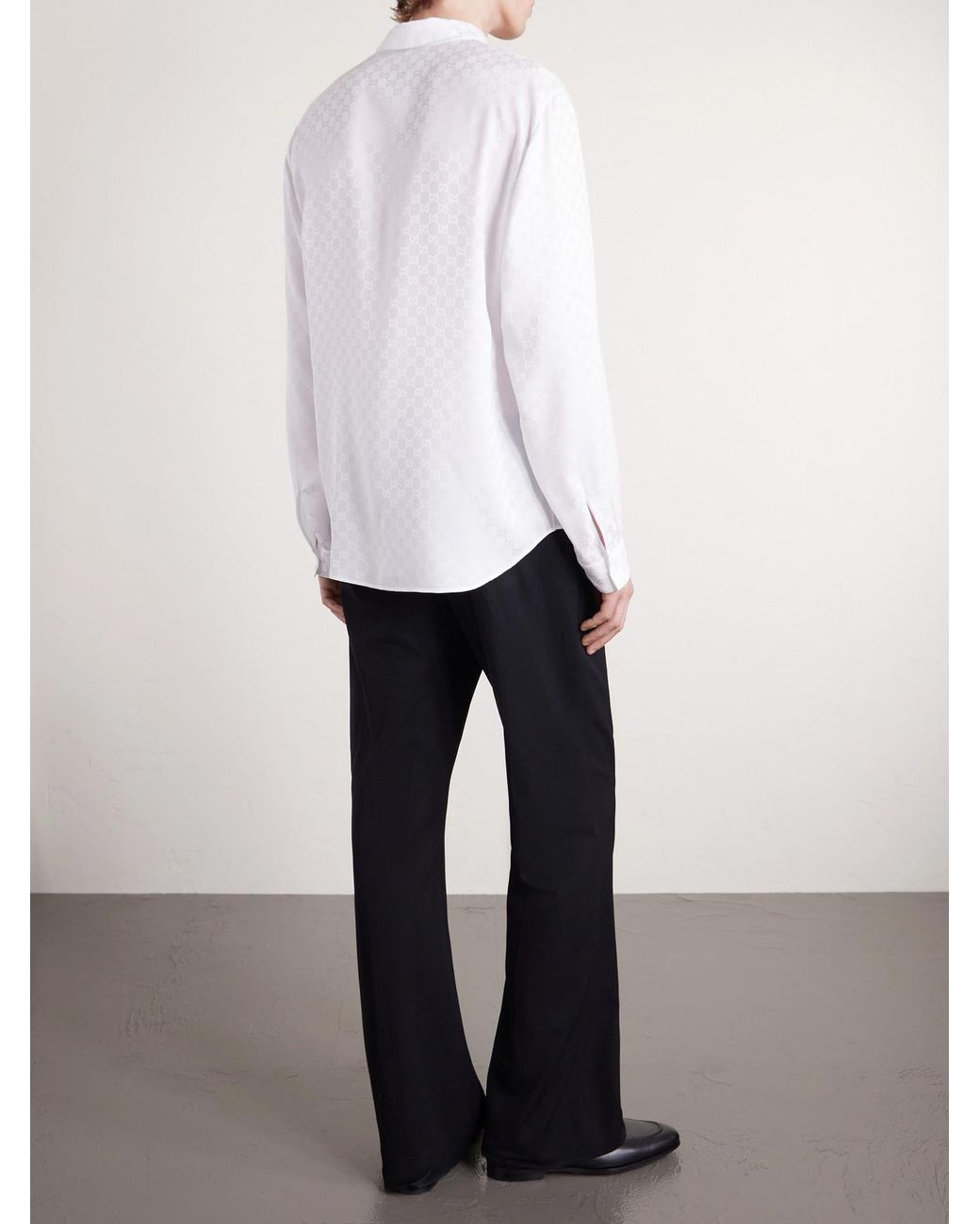 Gucci White Classic-Collar Logo-Jacquard Silk Shirt for men