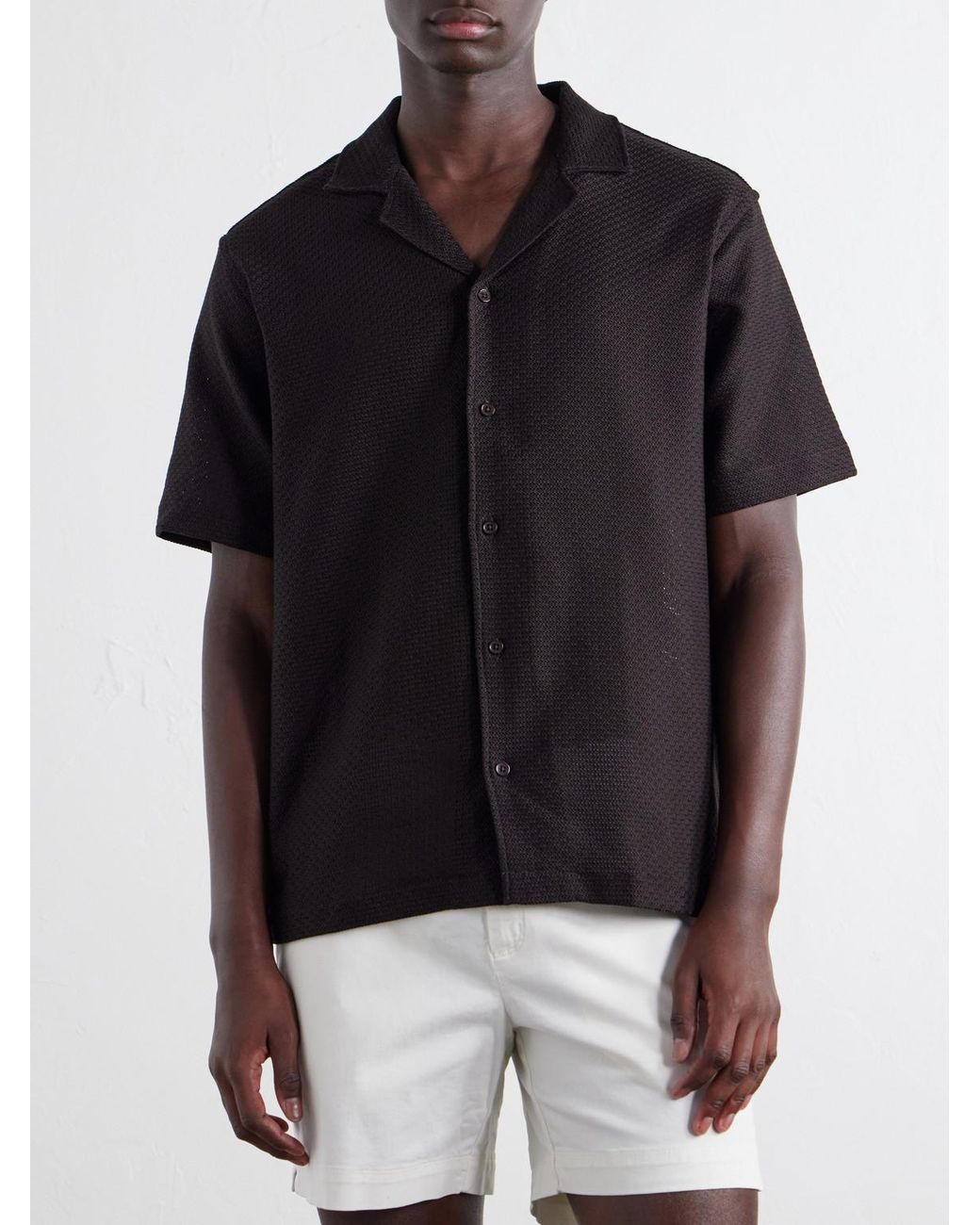 Orlebar Brown Black Maitan Camp-Collar Cotton Shirt for men