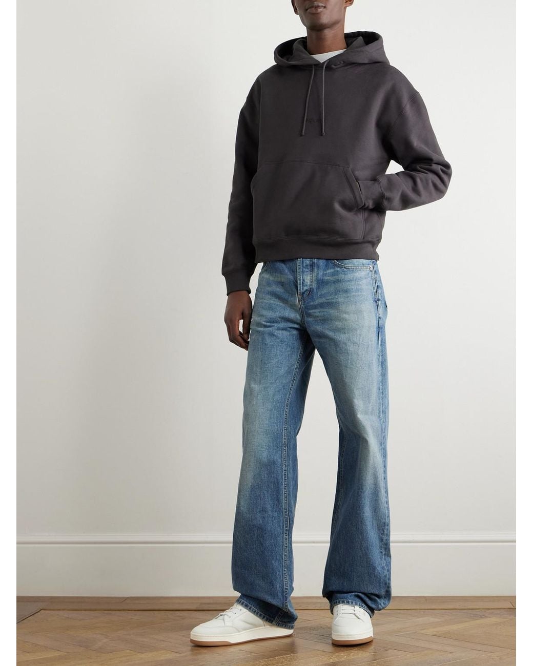 Saint Laurent Gray Logo-Embroidered Cotton-Jersey Hoodie for men