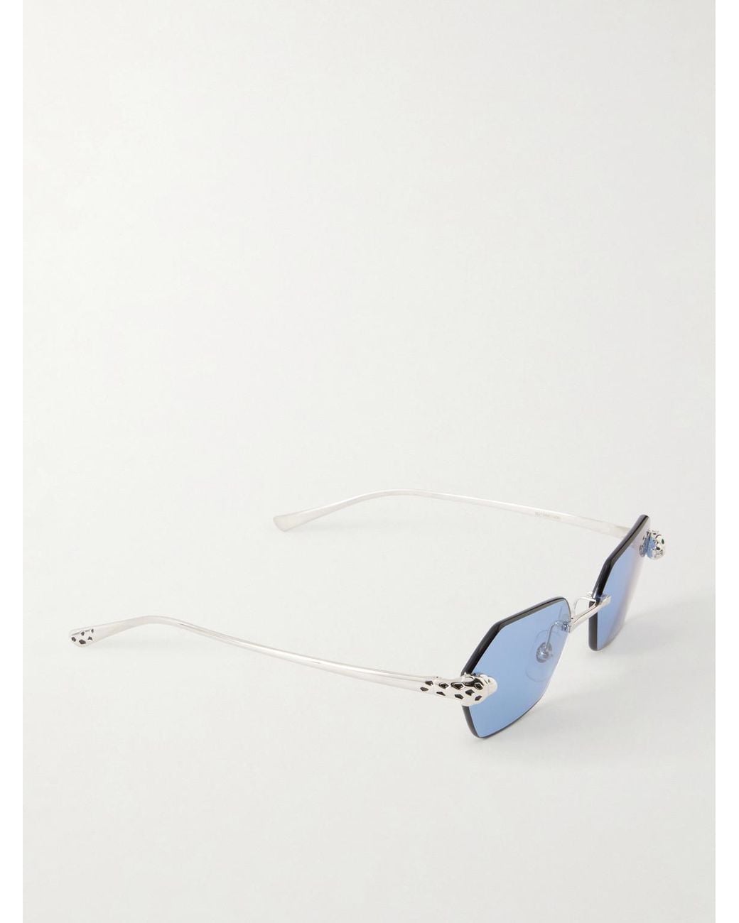 Cartier Blue Panthère De Cartier Rimless Silver-tone Sunglasses for men