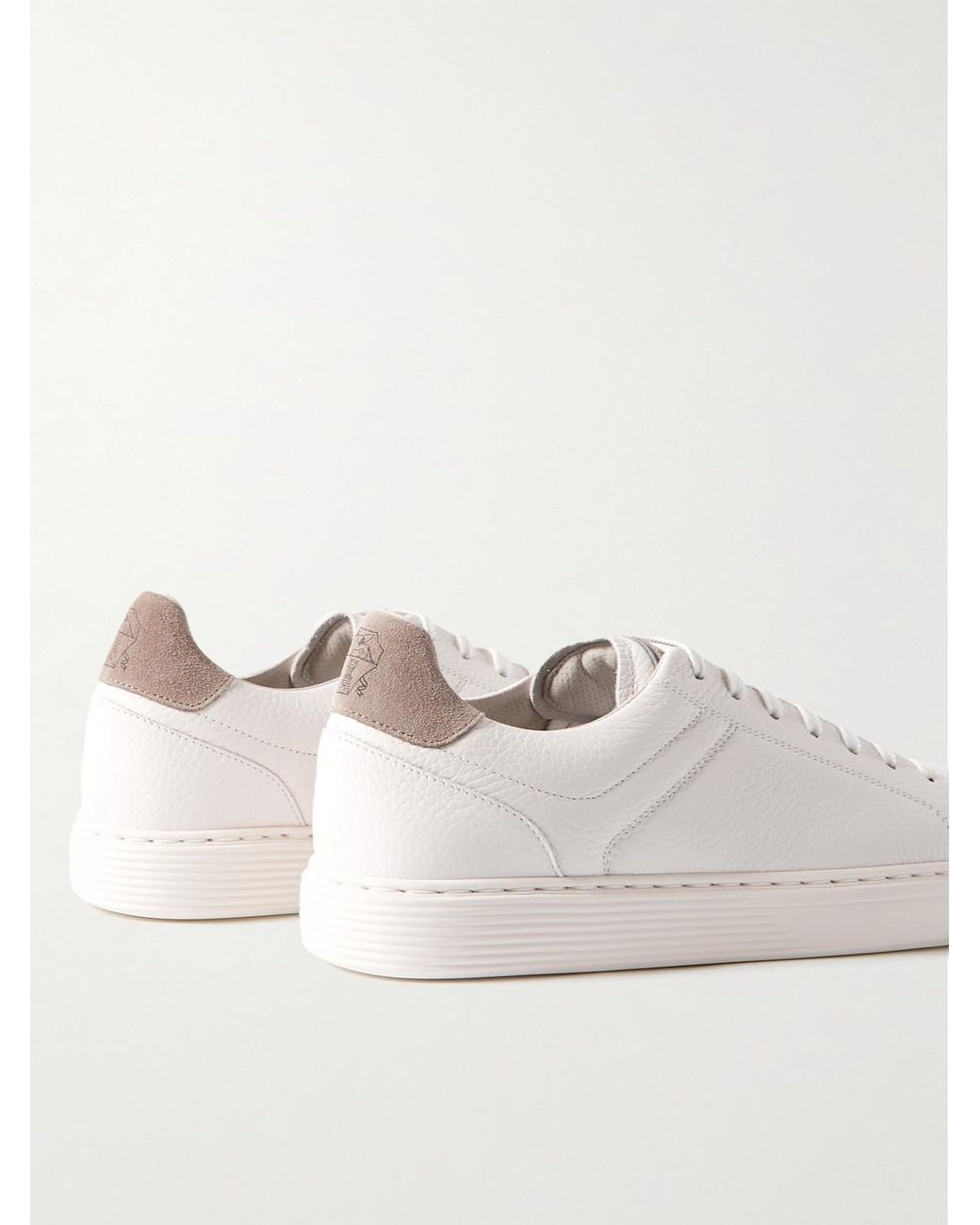 Brunello Cucinelli White Calfskin Trainers With Grain for men