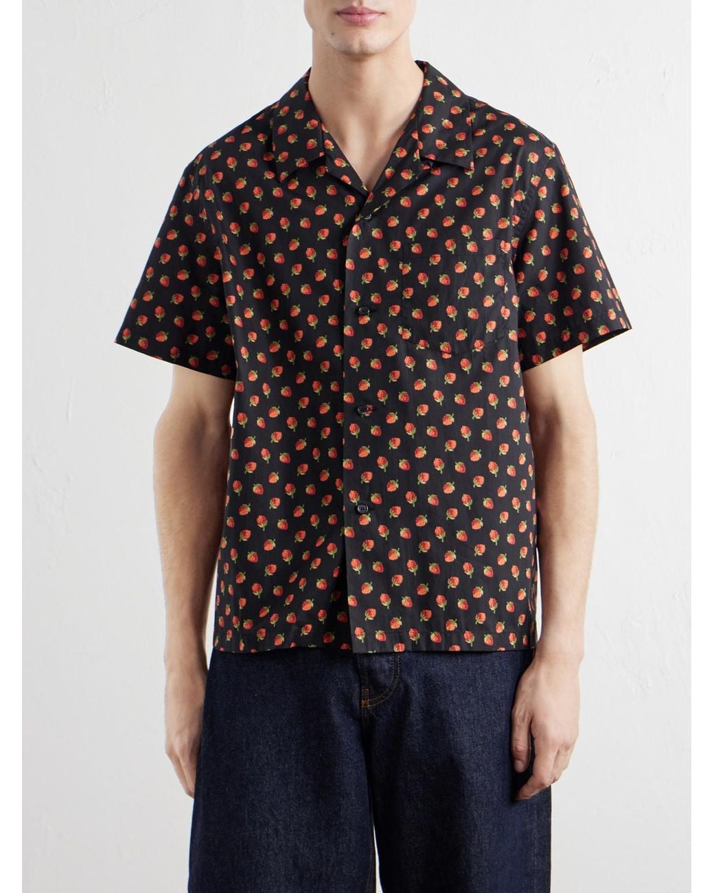 J.W. Anderson Black Camp-Collar Printed Cotton Shirt for men