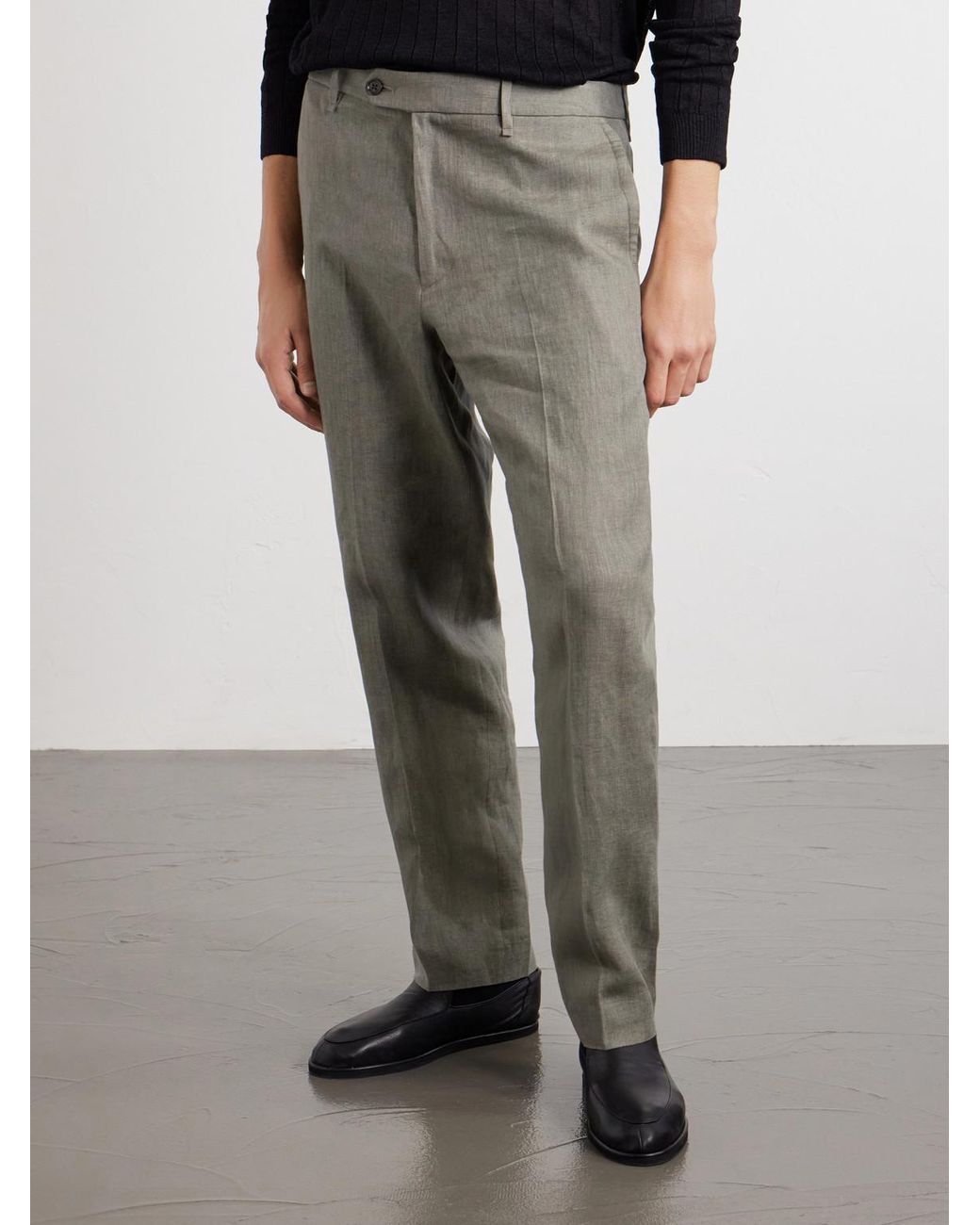 Rag & Bone Gray Evan Straight-Leg Pleated Linen Trousers for men