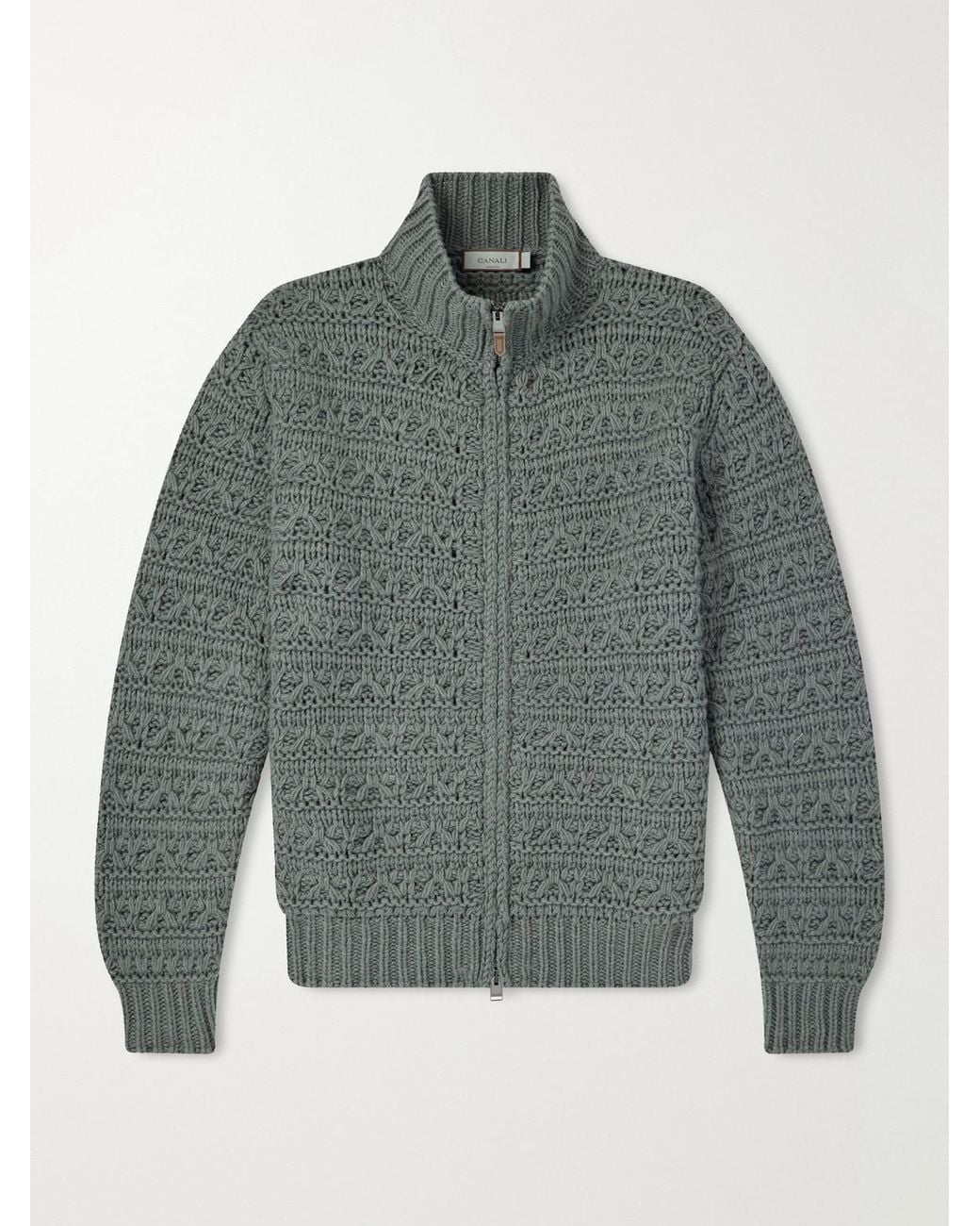 Canali Gray Alpaca-Blend Zip-Up Sweater for men
