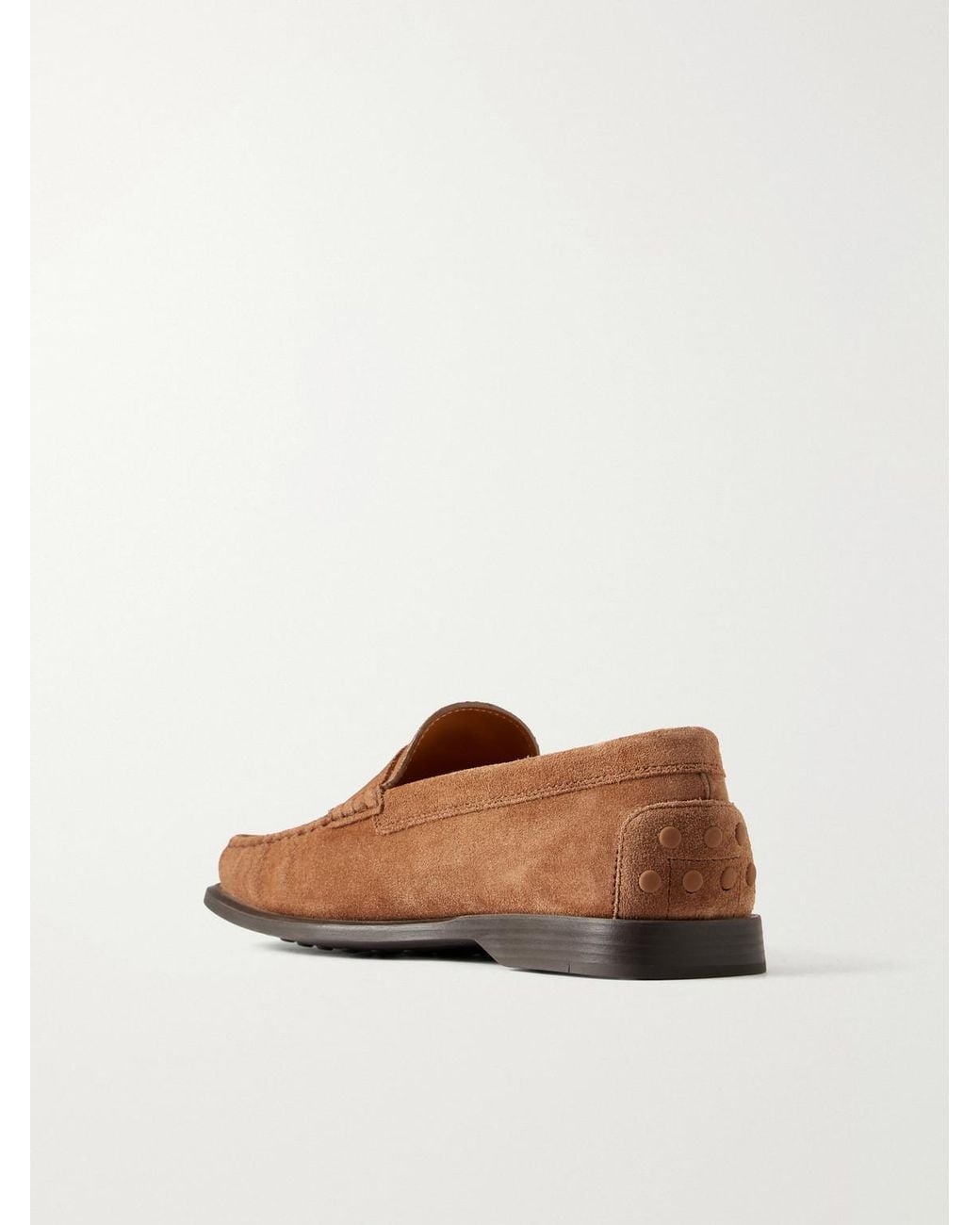 Tod's Brown Gathered Suede Penny Loafers for men