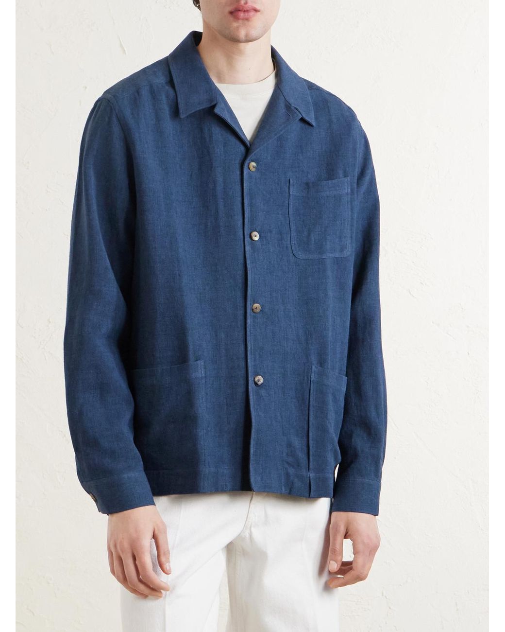 De Bonne Facture Blue Linen And Wool-Blend Jacket for men