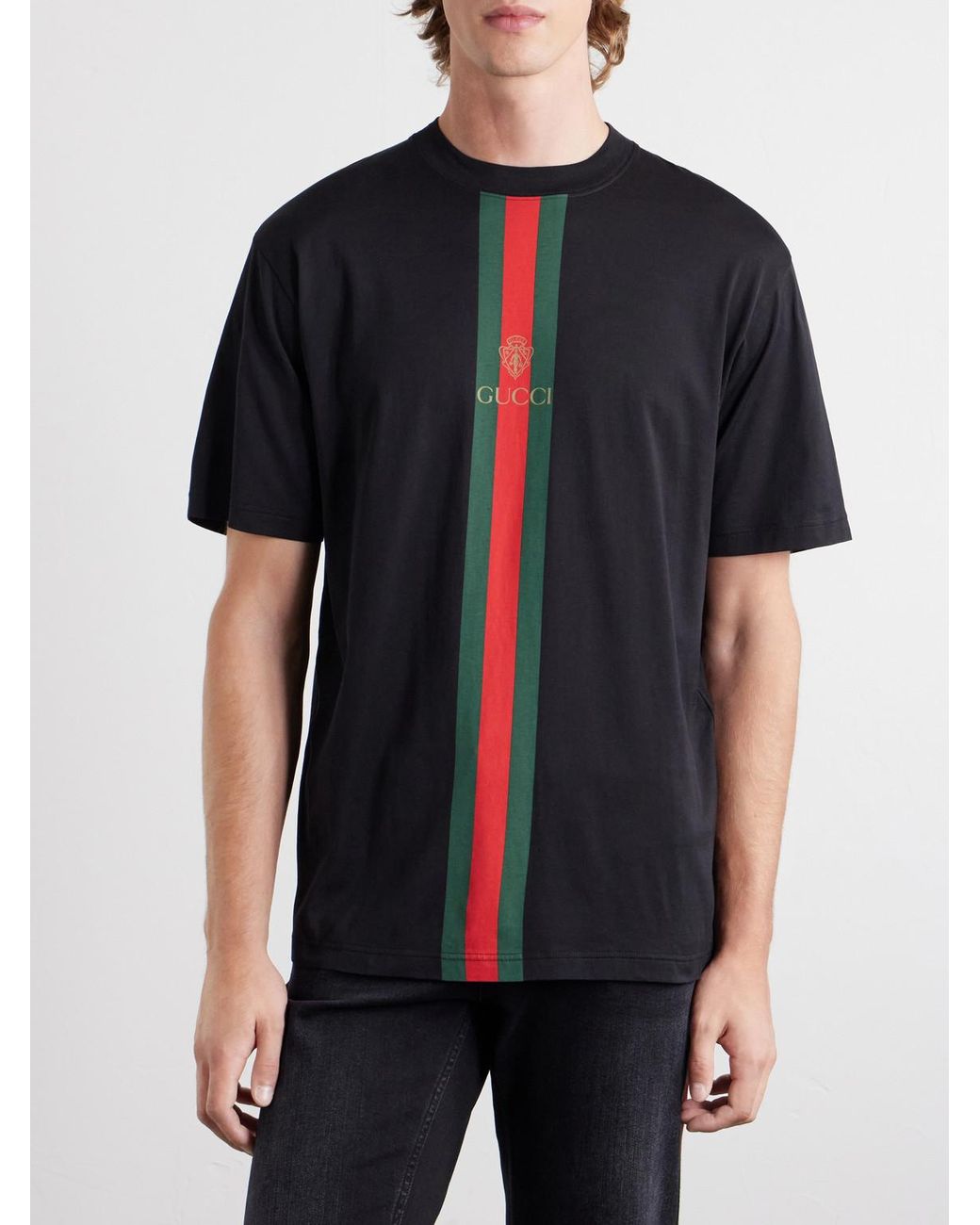 Gucci Blue Webbing-printed Cotton-jersey T-shirt for men