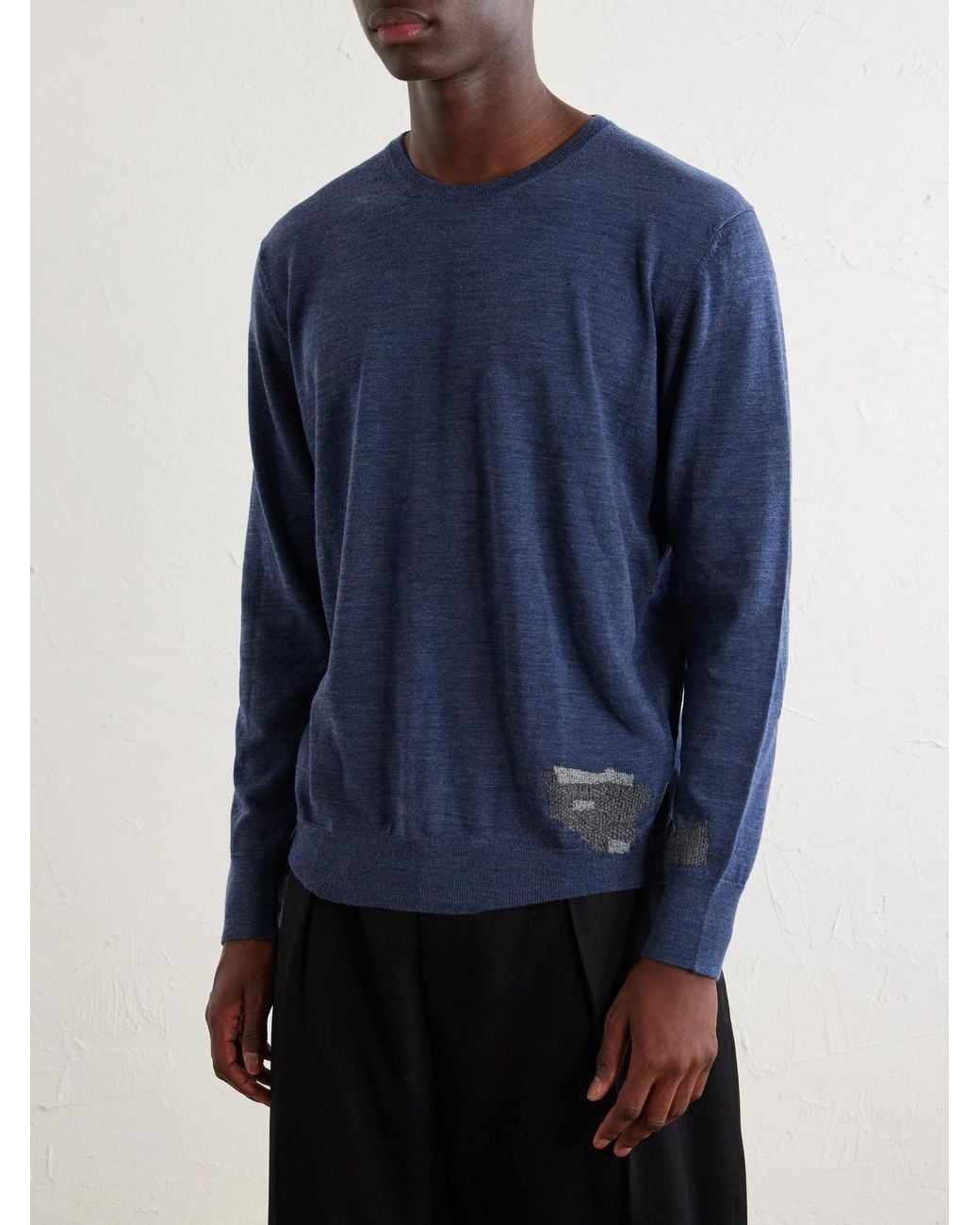 Maison Margiela Blue Wool-Blend Mended Sweater for men