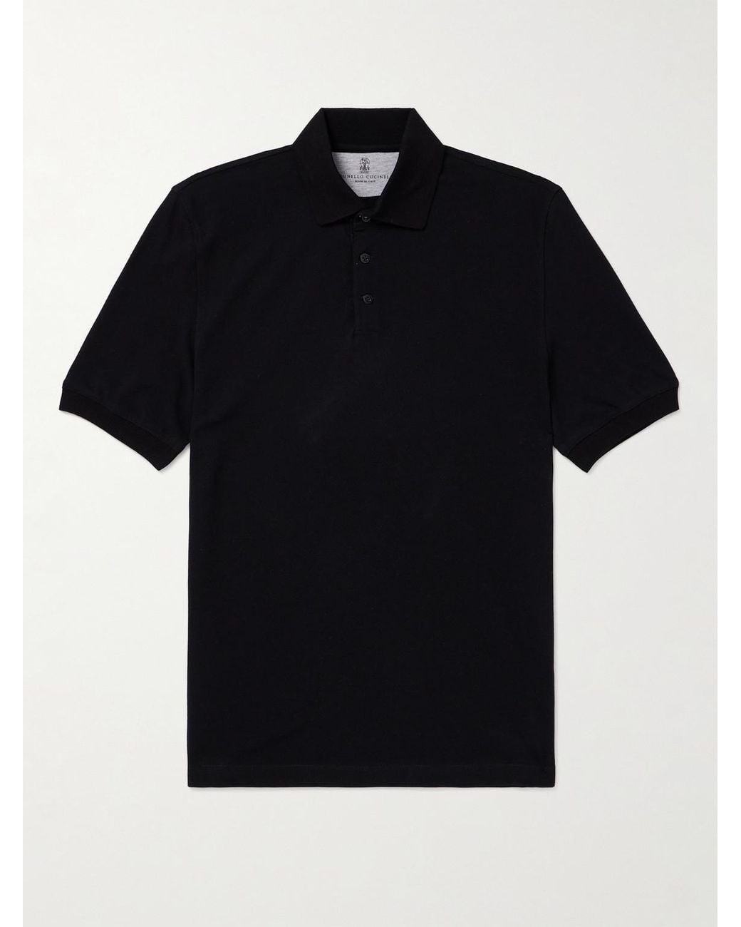 Brunello Cucinelli Black Slim-Fit Cotton-Piqué Polo Shirt for men