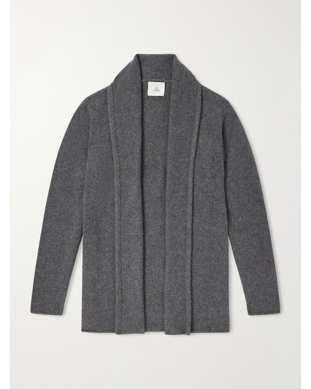 The Elder Statesman Gray Shawl-Collar Cashmere Cardigan for men