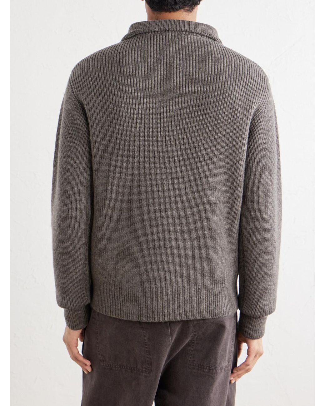 Officine Generale Gray Tarek Ribbed Merino Wool Half-Zip Sweater for men