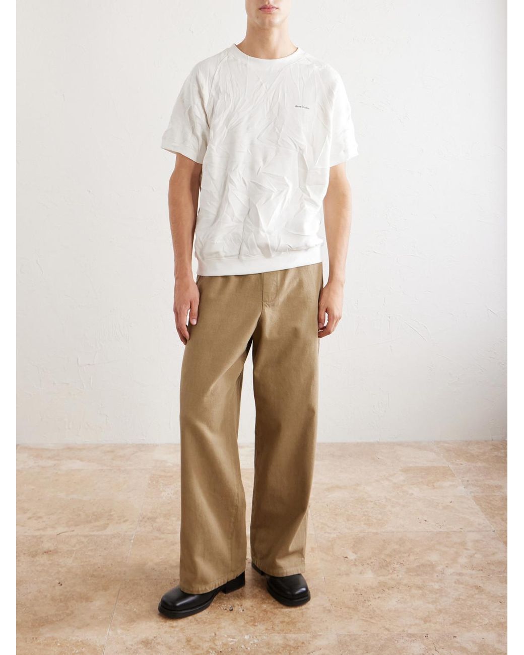 Acne White Fansas Logo-print Crinkled-jersey T-shirt for men