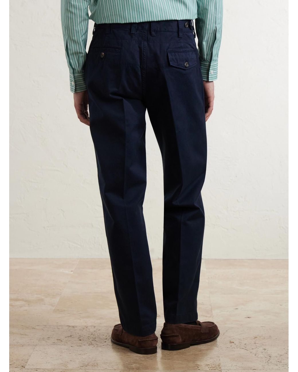 Drake's Blue Straight-Leg Cotton Trousers for men