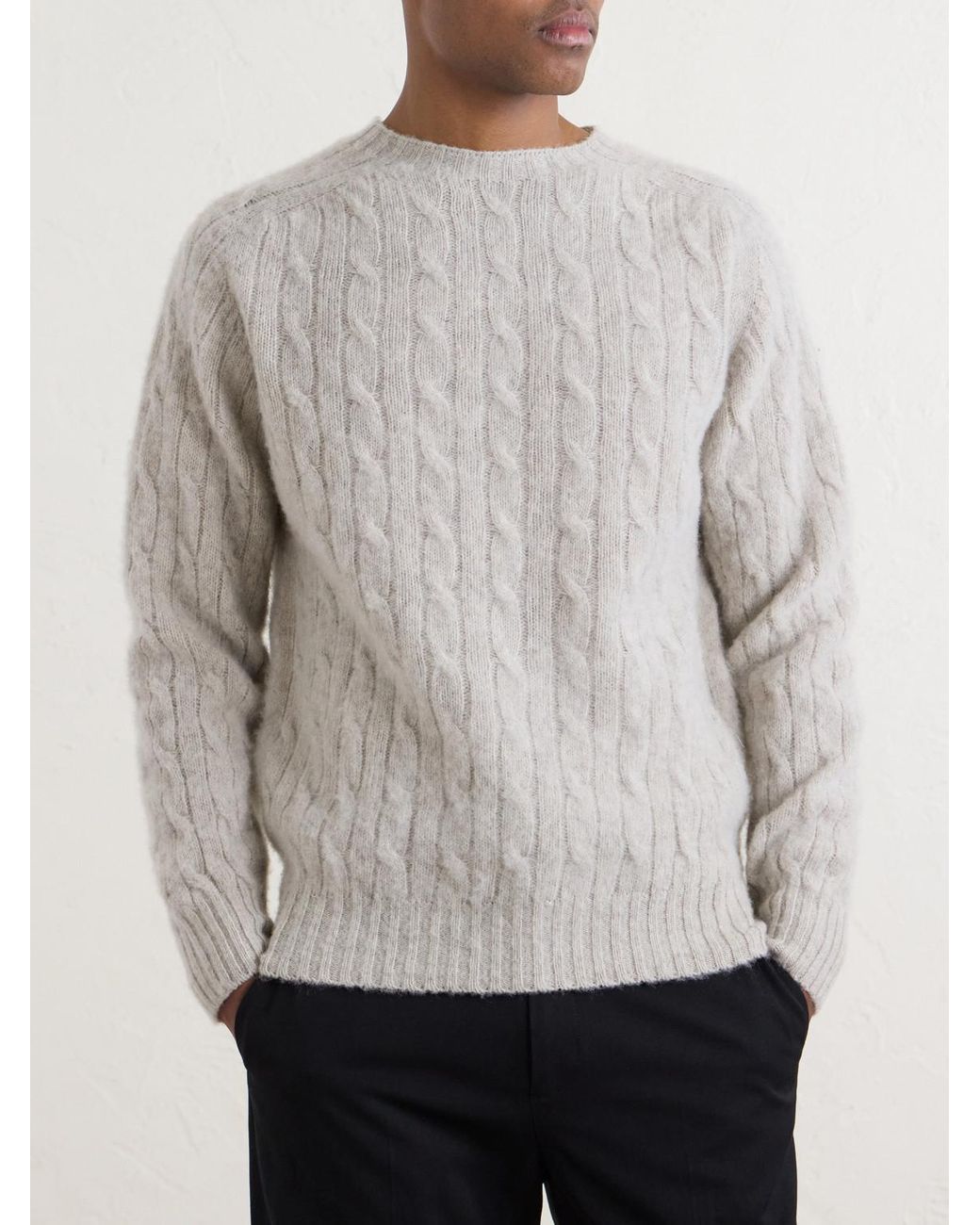Drake's White Cable-Knit Virgin Wool Sweater for men