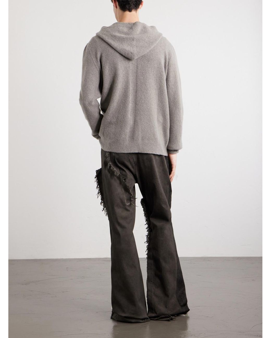 Rick Owens Gray Cashmere-Blend Felt Zip-Up Hoodie for men